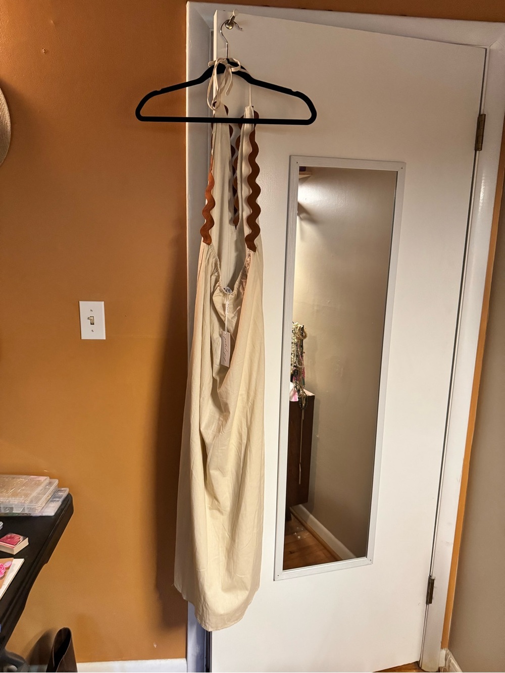 Petal & Pup Cream Maxi Halter Dress with Brown Scalloped Trim - Picture 3 of 4